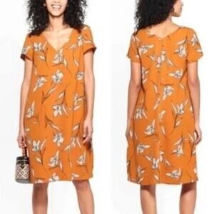 A New Day Womens Size S Floral Shift Dress Pockets Casual Career Wear Orange
